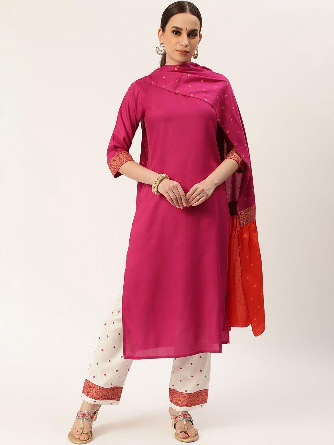 rustorange women magenta kurta with palazzos & with dupatta