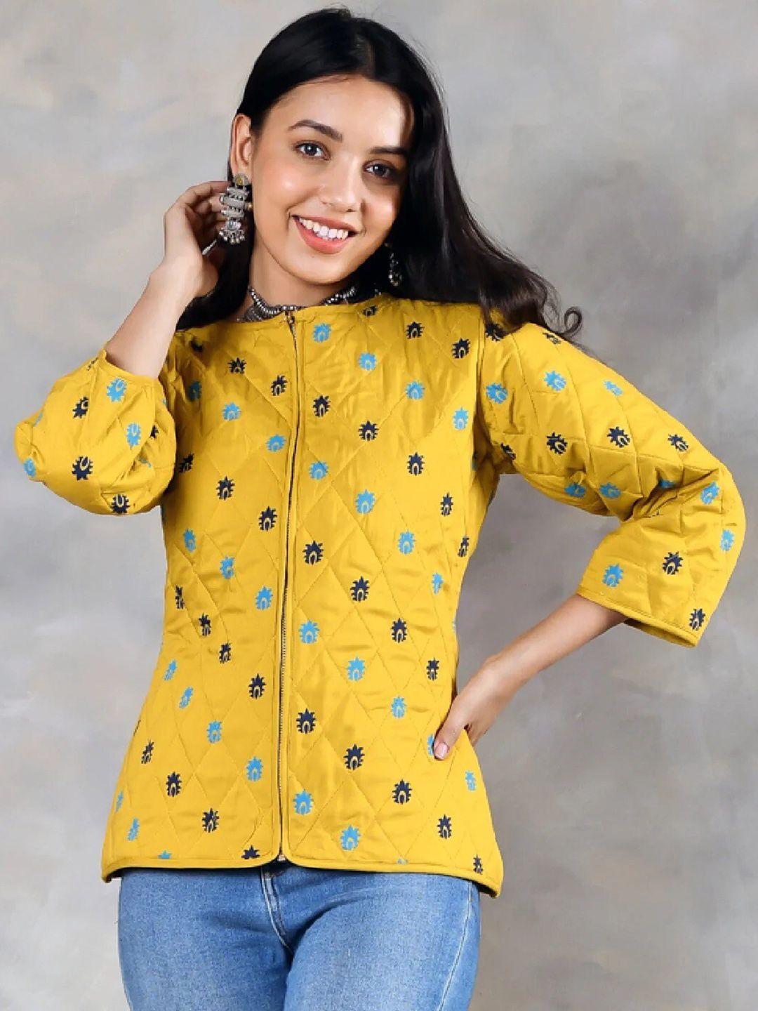 rustorange women mustard geometric tailored jacket
