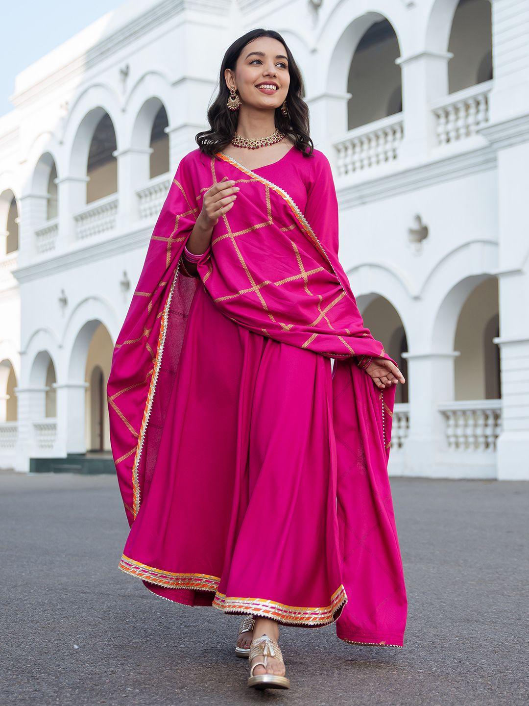 rustorange women pink kurta with trousers & with dupatta