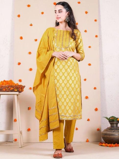 rustorange yellow festive kurta set with dupatta