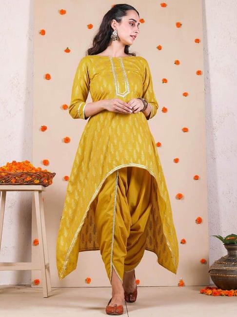 rustorange yellow kurta & dhoti set