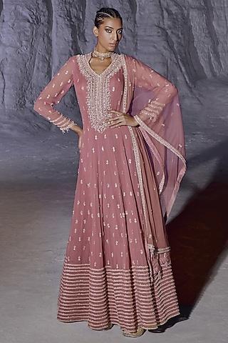 rusty pink georgette boota work anarkali set