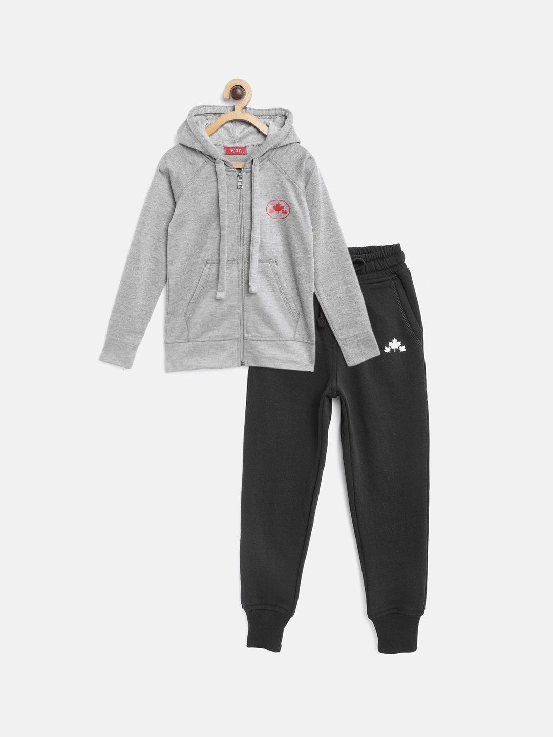 rute boys grey & black pure cotton sweatshirt & joggers