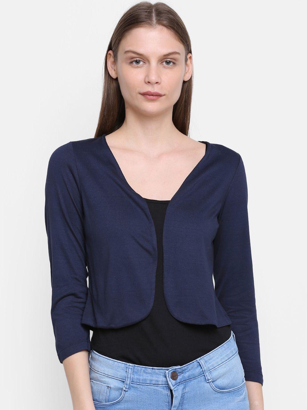 rute women navy blue solid open front shrug