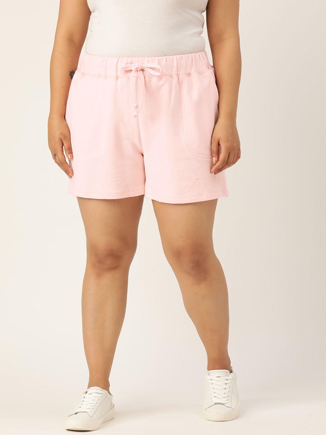 rute women plus size pink solid slim fit regular shorts