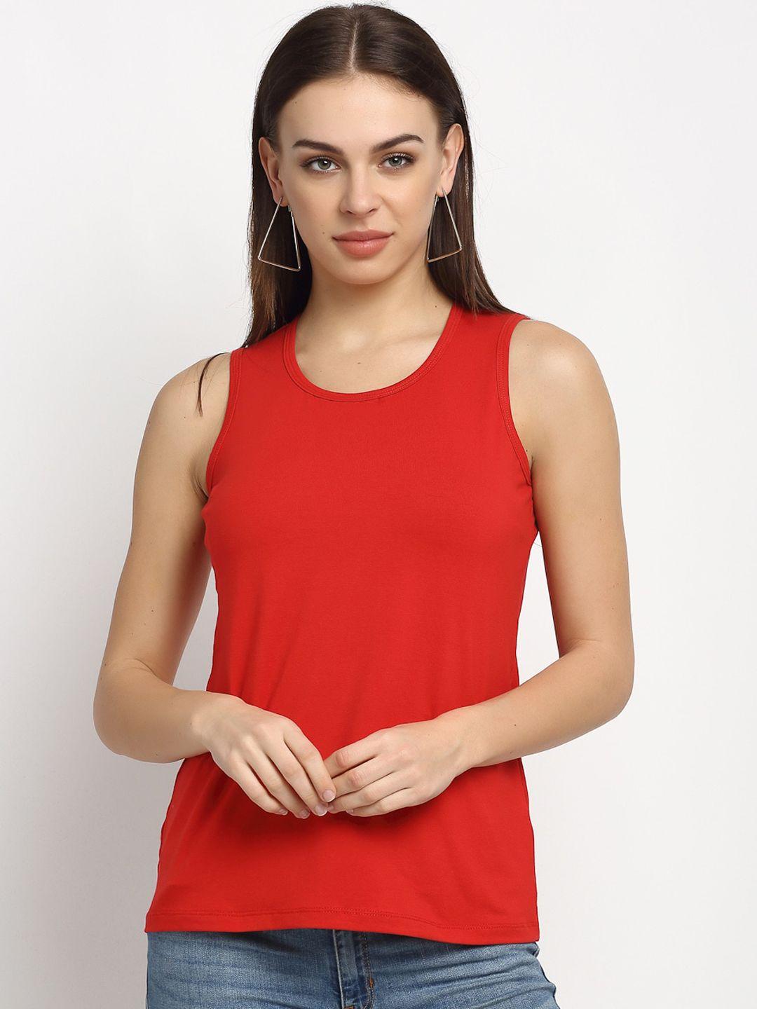 rute women red solid round neck cotton pure cotton t-shirt