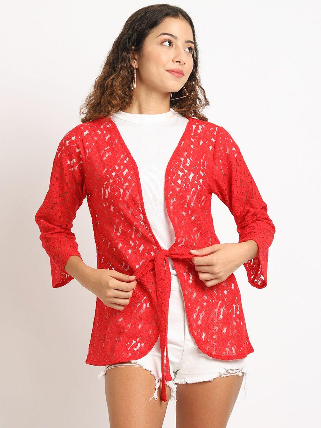 rute women red tie-up lace shrug