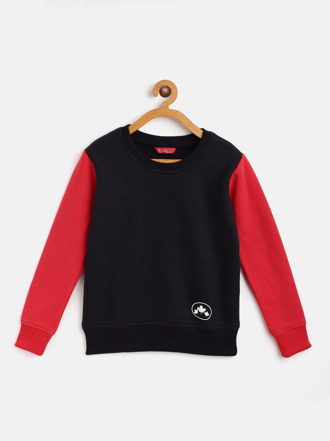 rute boys navy blue colourblocked cotton fleece sweatshirt