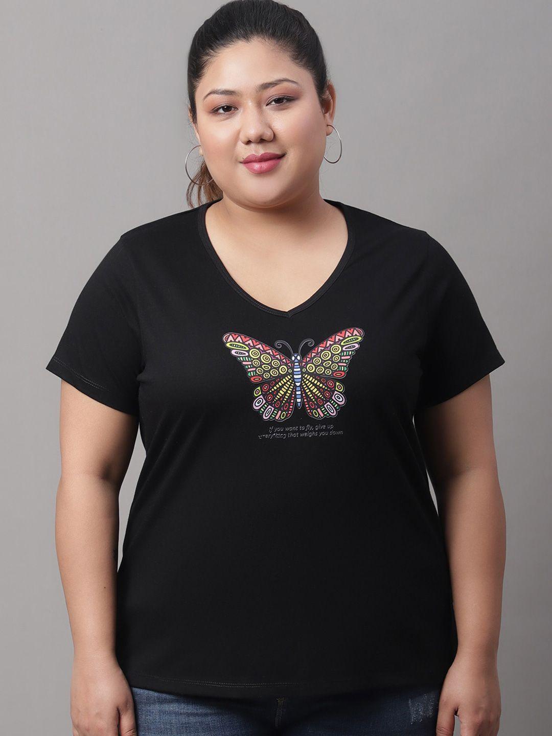 rute plus size graphic printed v-neck cotton t-shirt