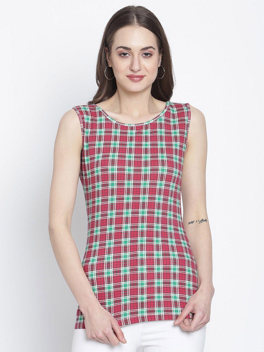 rute red & green checked pure cotton top