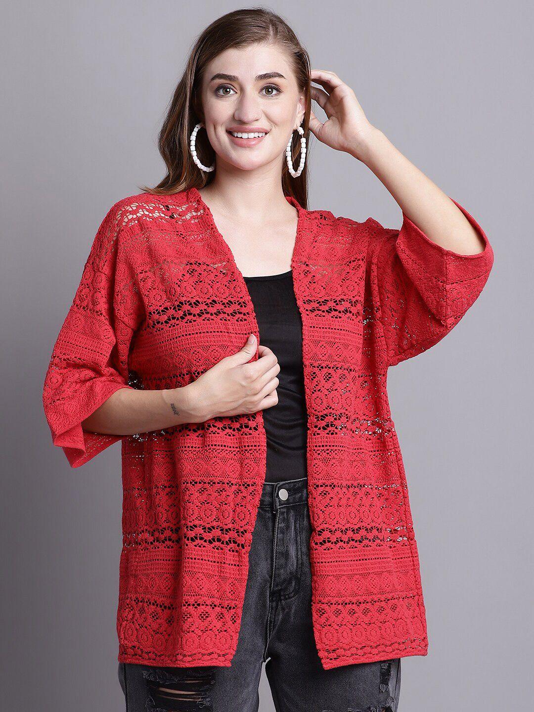 rute self design cotton open front shrug