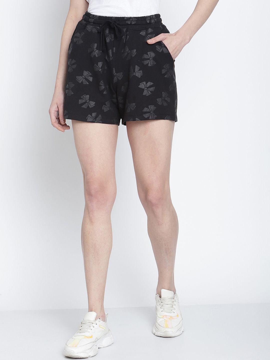 rute women black printed cotton shorts