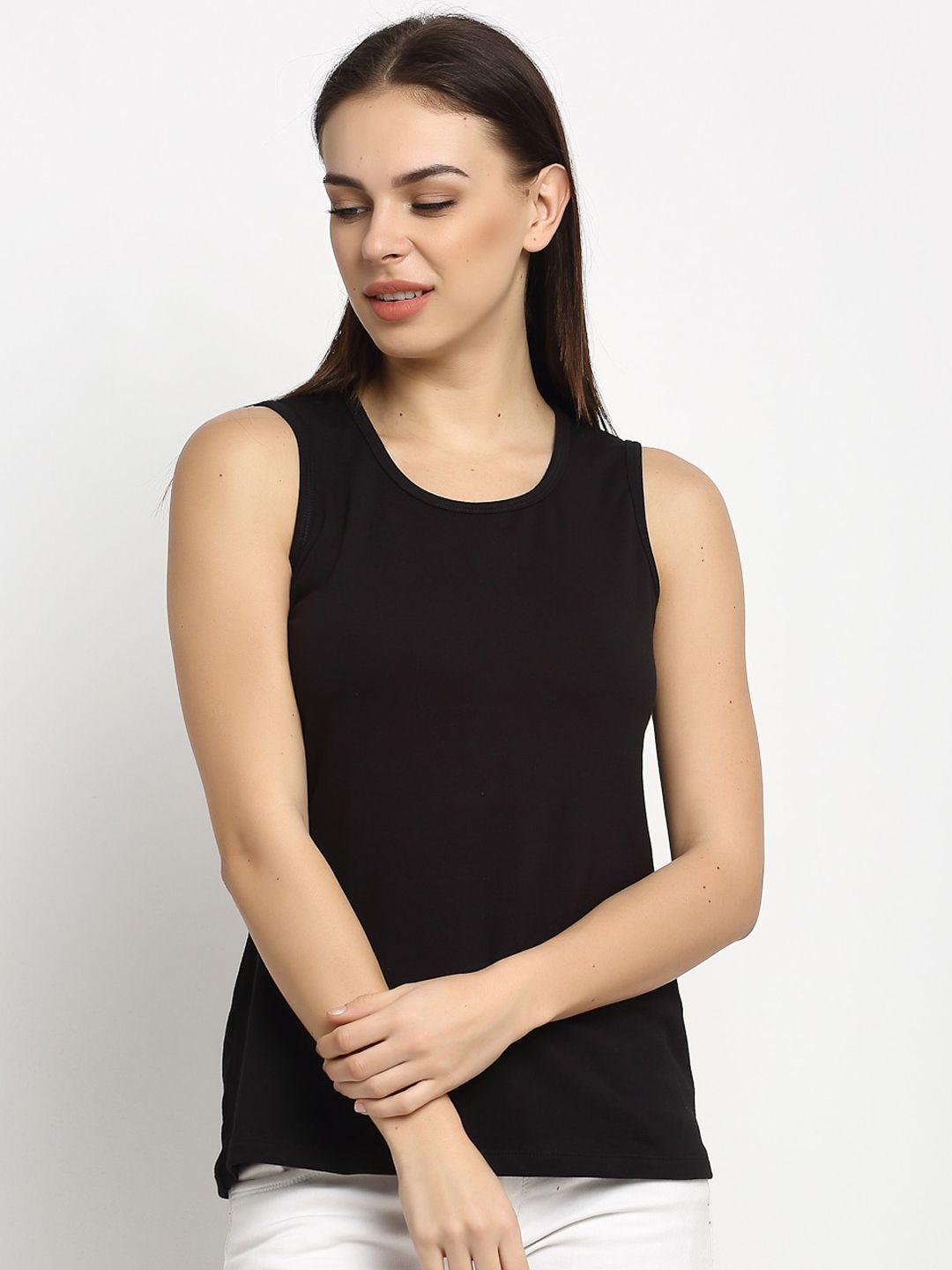 rute women black solid round neck t-shirt