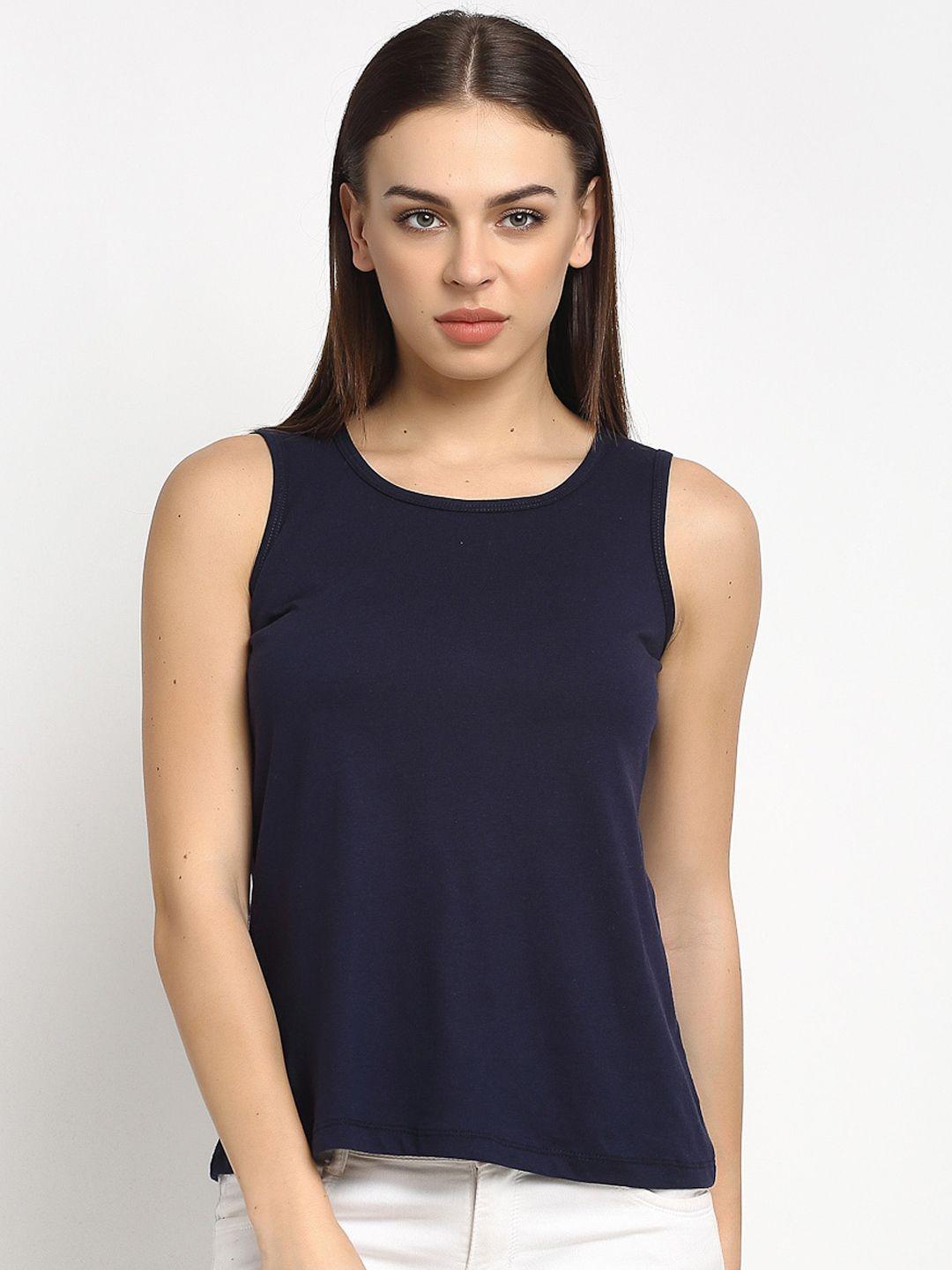 rute women blue solid round neck cotton pure cotton t-shirt