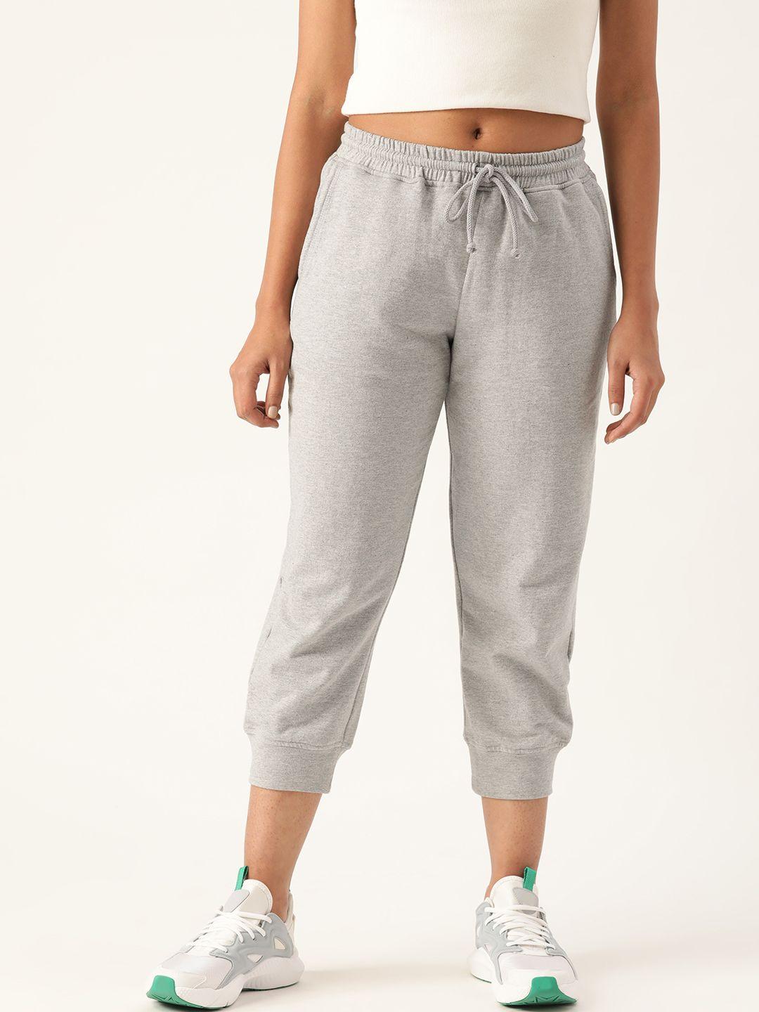 rute women grey melange slim fit solid cropped joggers