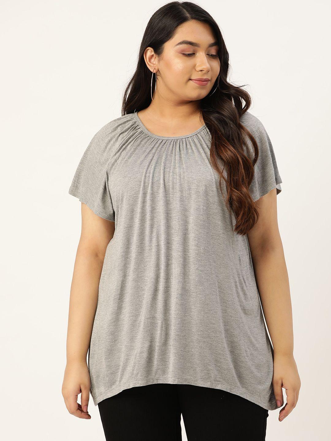 rute women grey melange solid plus size top