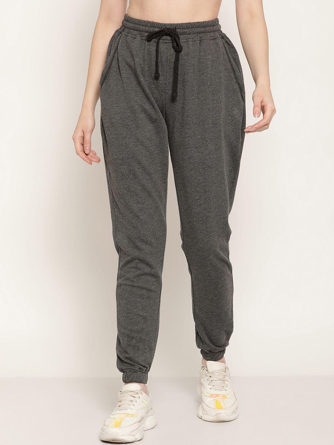 rute women grey solid cotton jogger