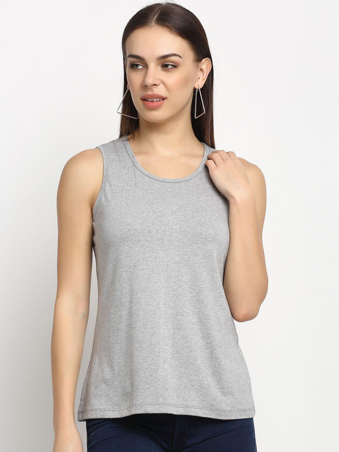 rute women grey solid scoop neck t-shirt