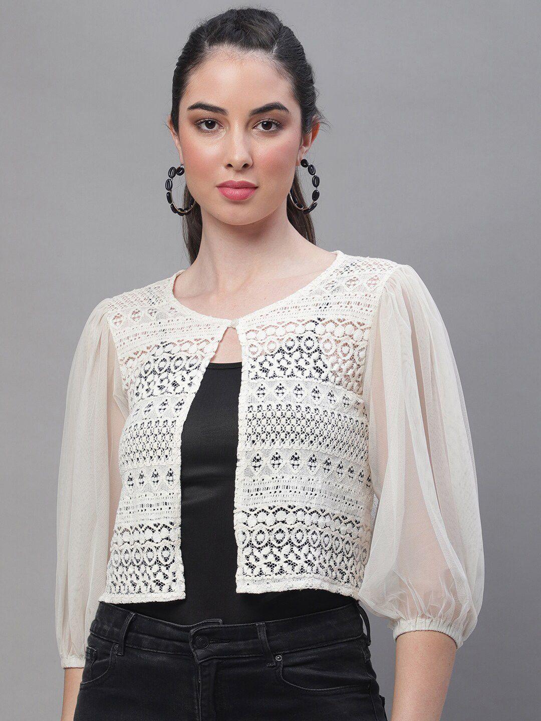 rute women lace button front crop cotton shrug