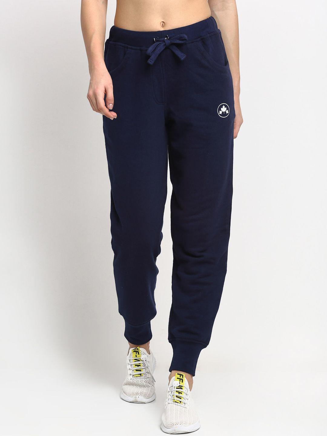 rute women navy blue solid joggers