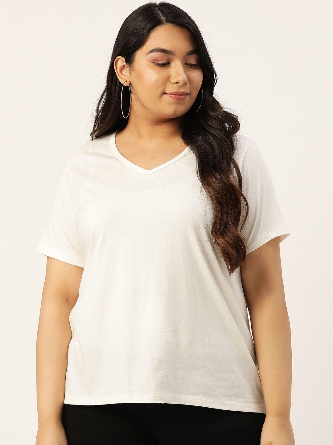 rute women off-white solid v-neck plus size t-shirt