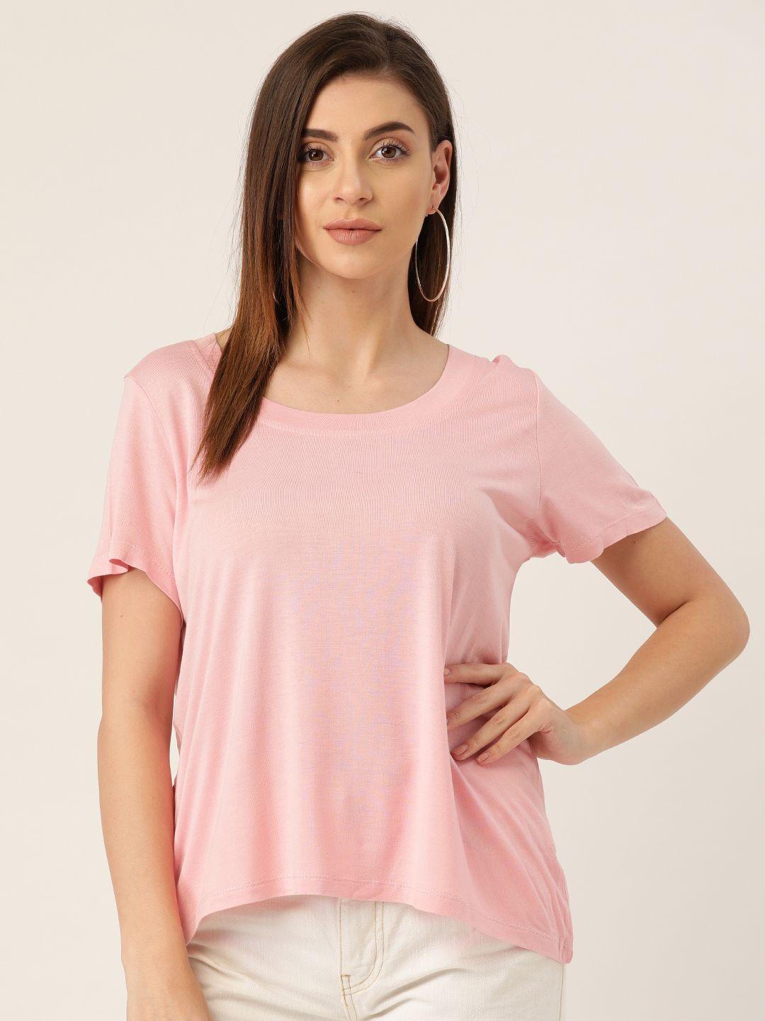 rute women pink solid round neck t-shirt