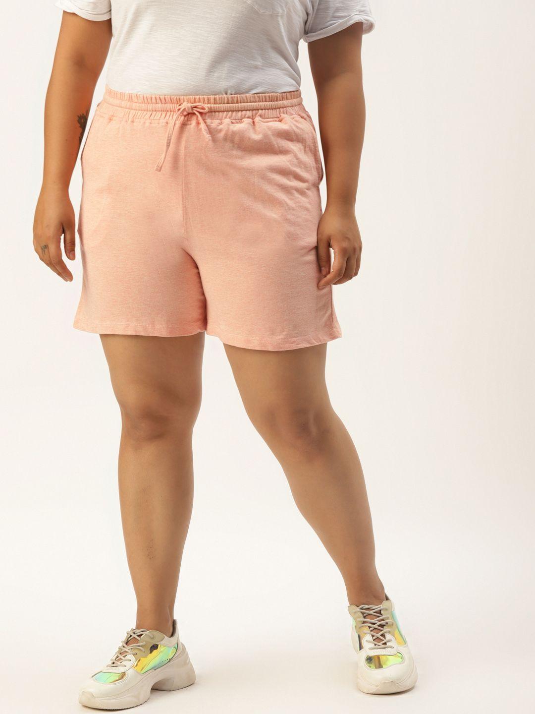 rute women plus size peach-coloured solid cotton shorts