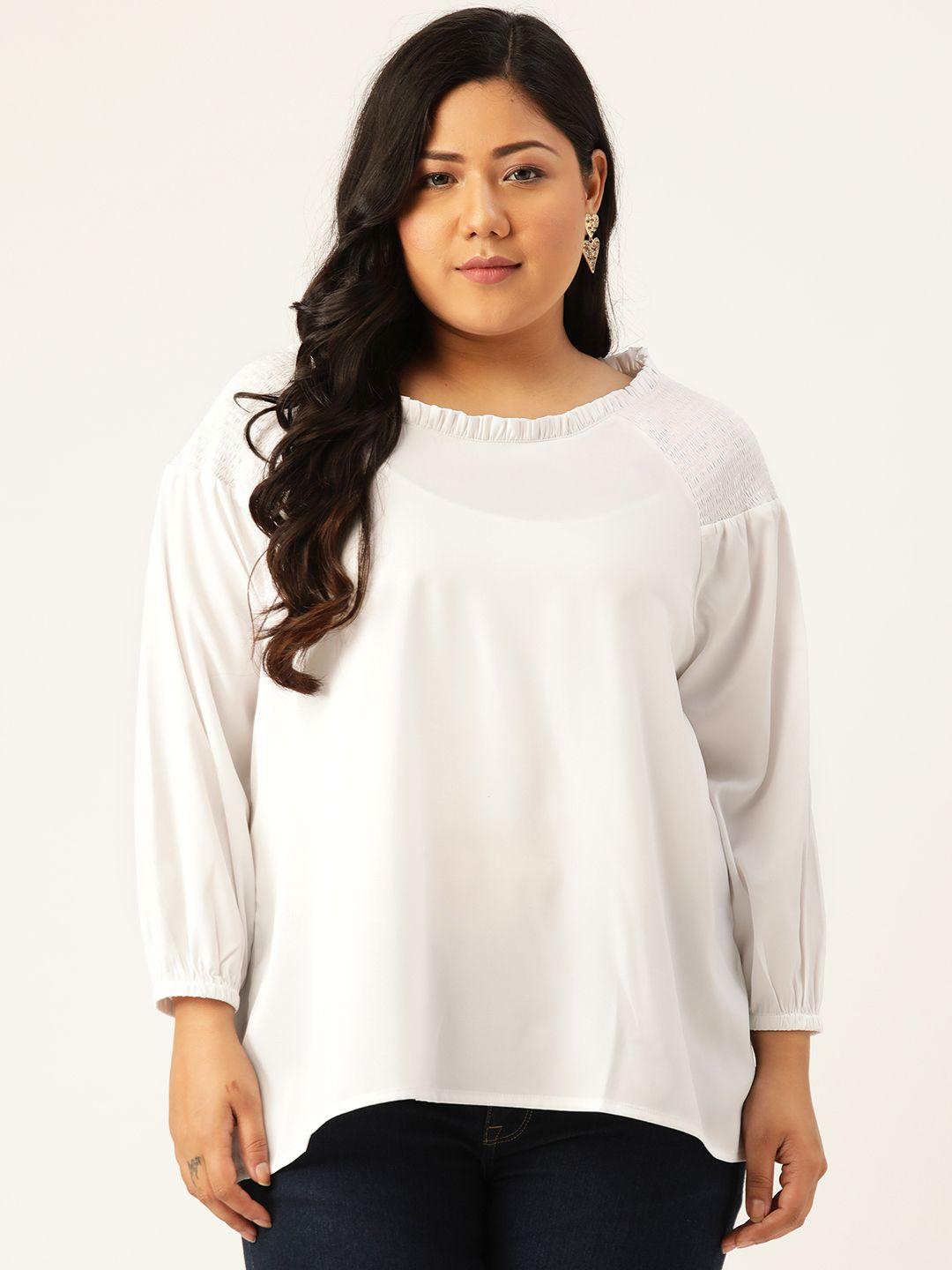 rute women plus size white solid smocked crepe top