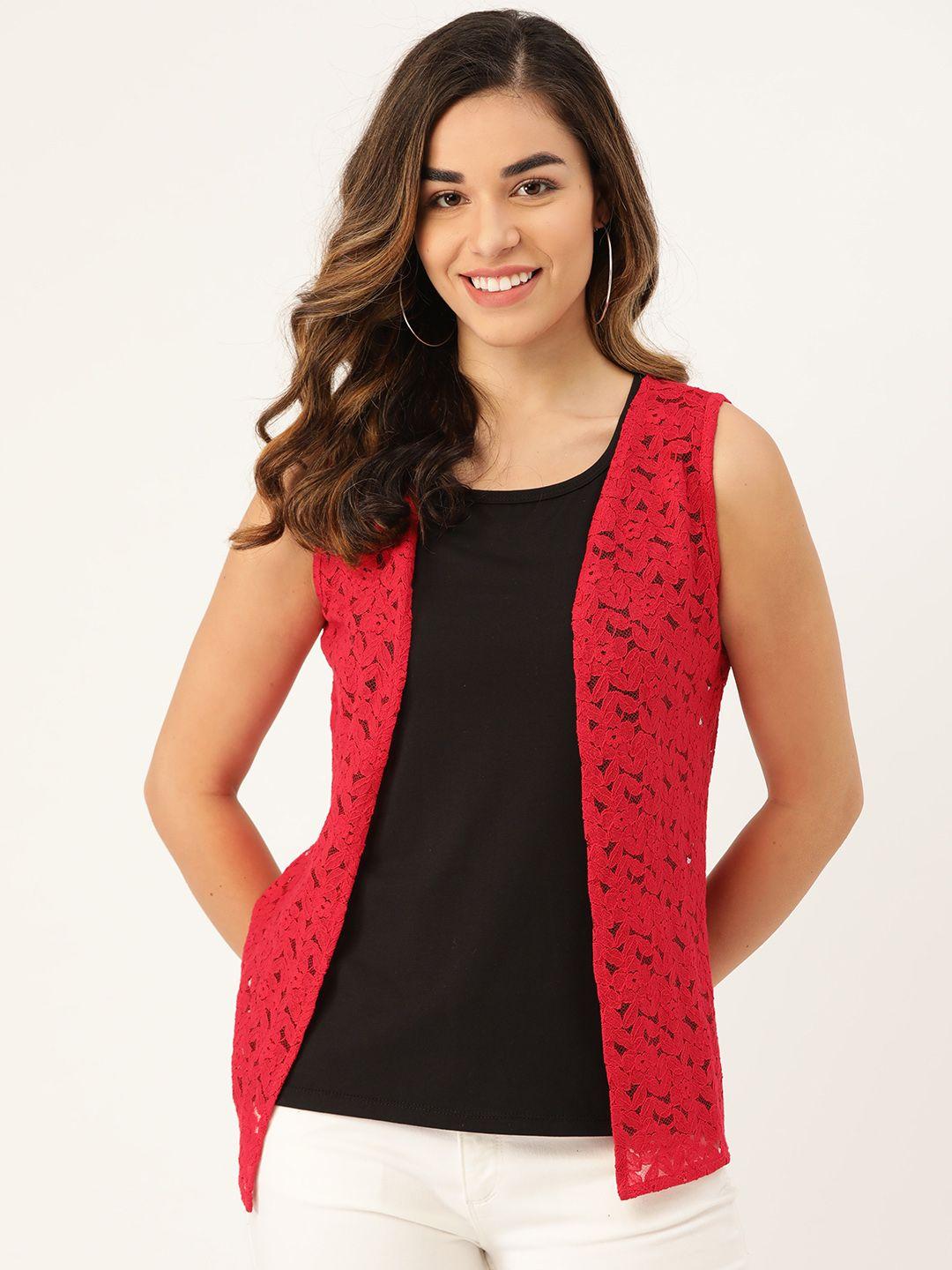 rute women red lace sheer open front shrug