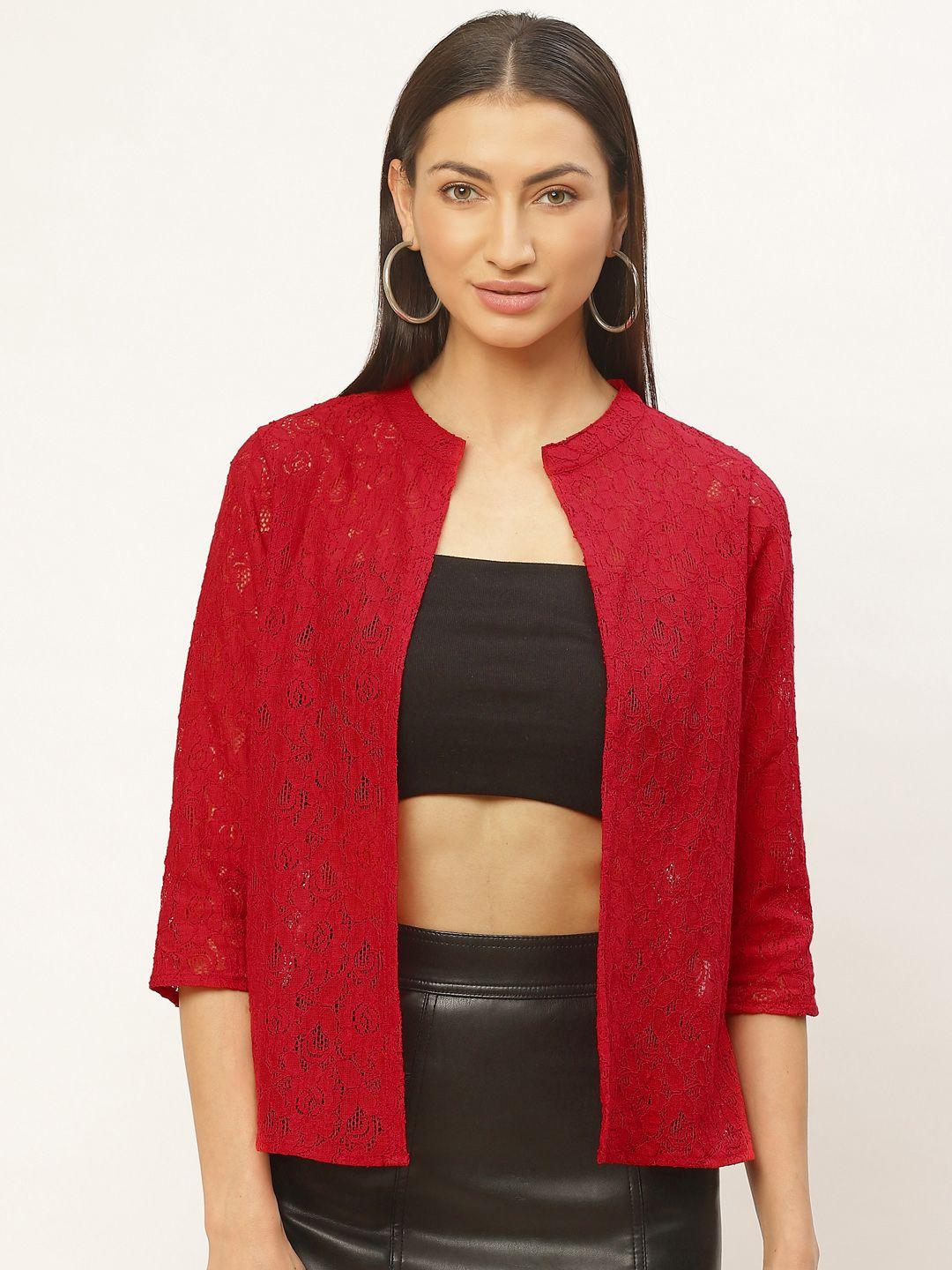rute women red solid open front shrug
