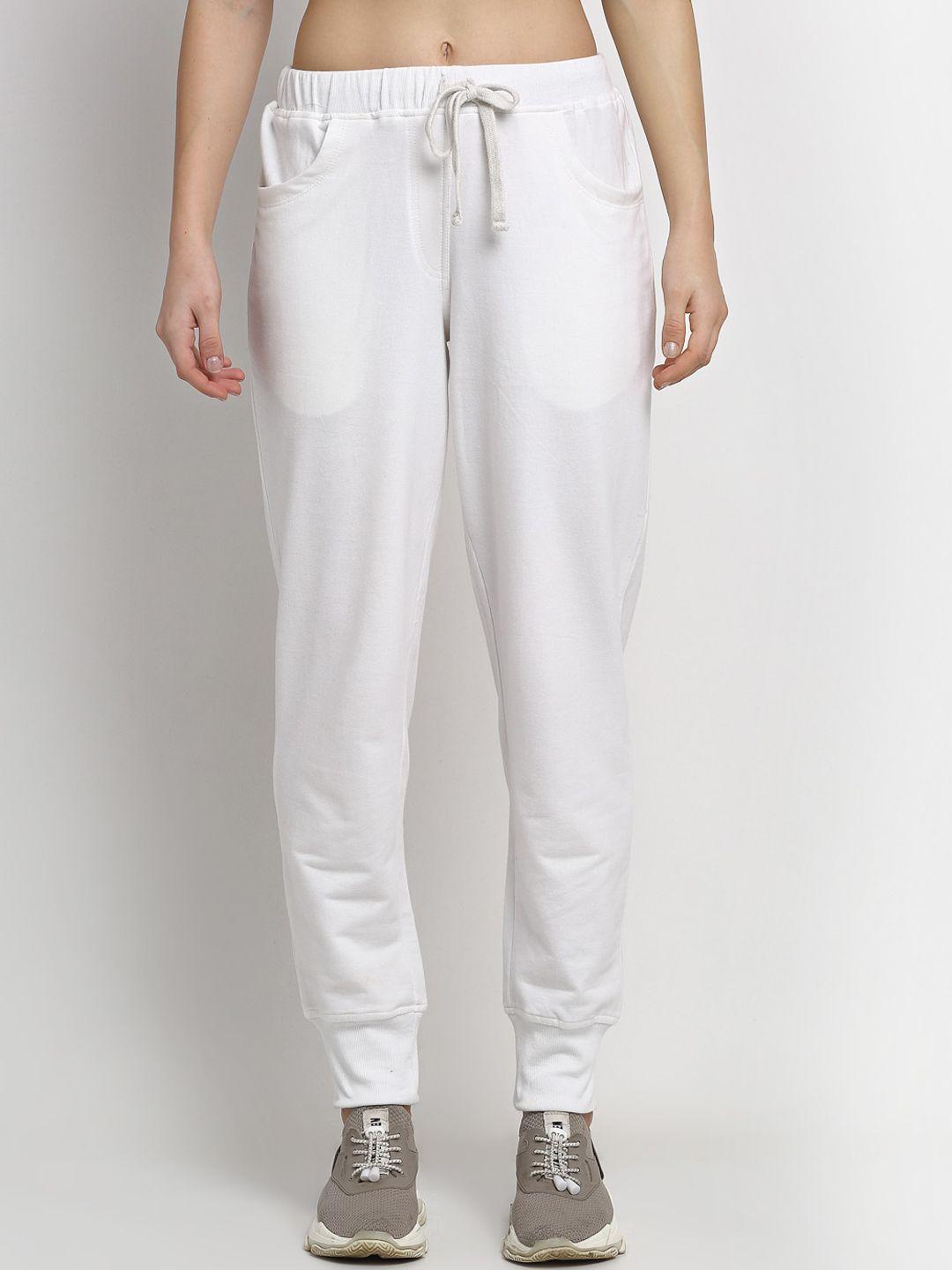 rute women white solid straight-fit cotton joggers