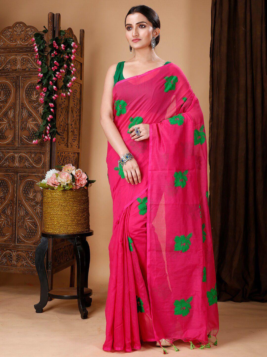 ruuprekha floral embroidered khadi saree