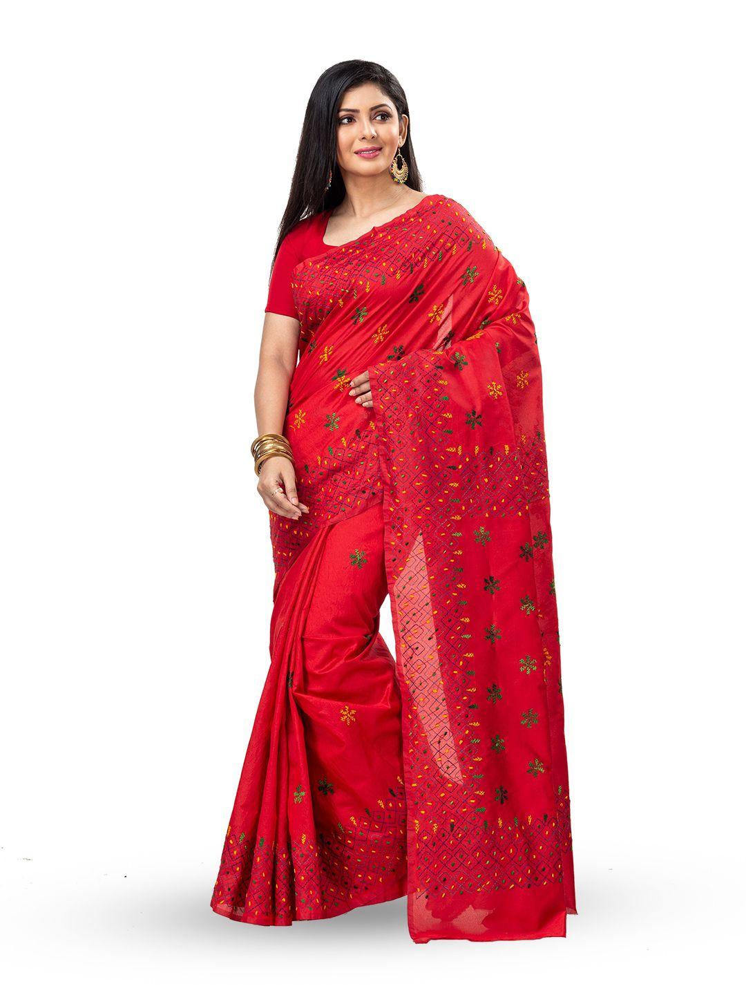 ruuprekha ethnic motifs embroidered kantha art silk tussar saree