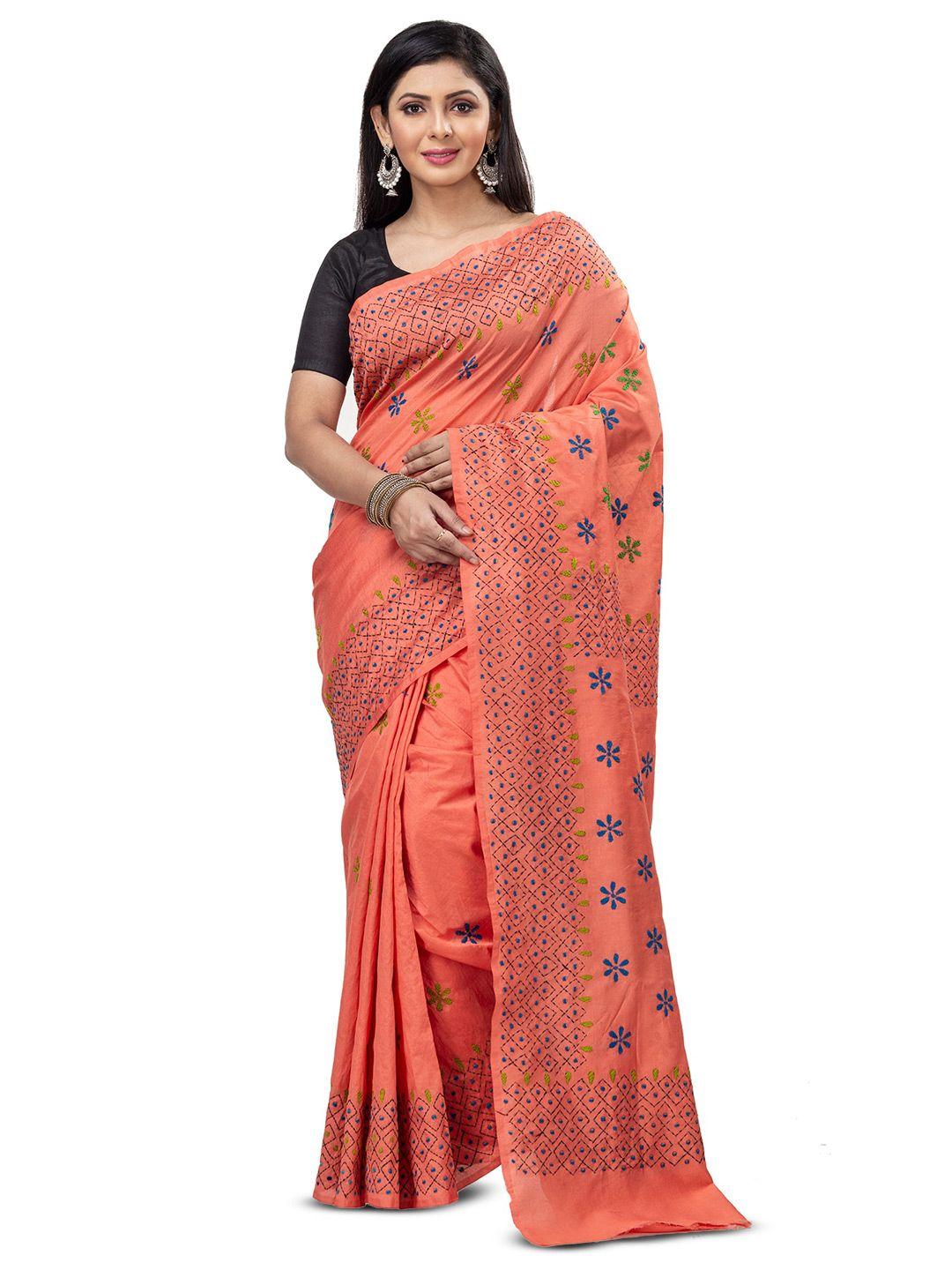 ruuprekha floral embroidered art silk tussar saree