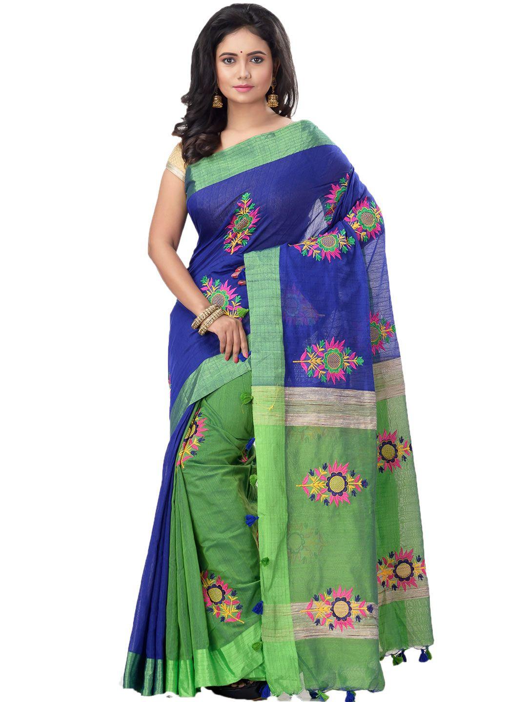 ruuprekha floral embroidered cotton silk tussar saree