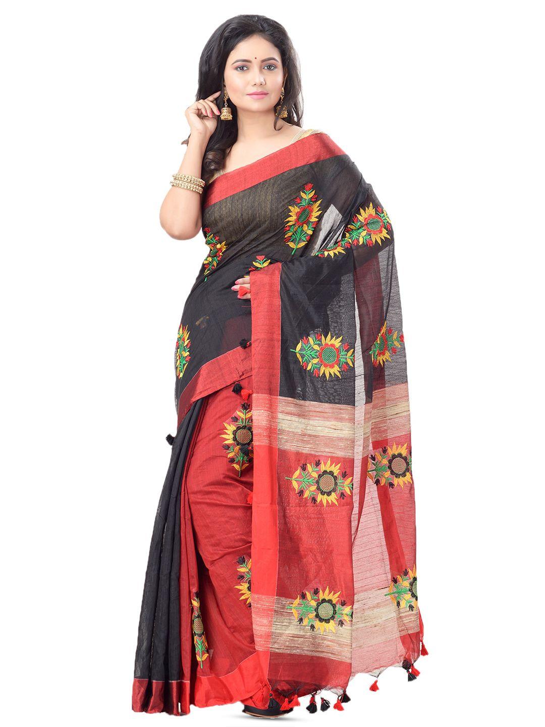 ruuprekha floral embroidered silk cotton tussar saree