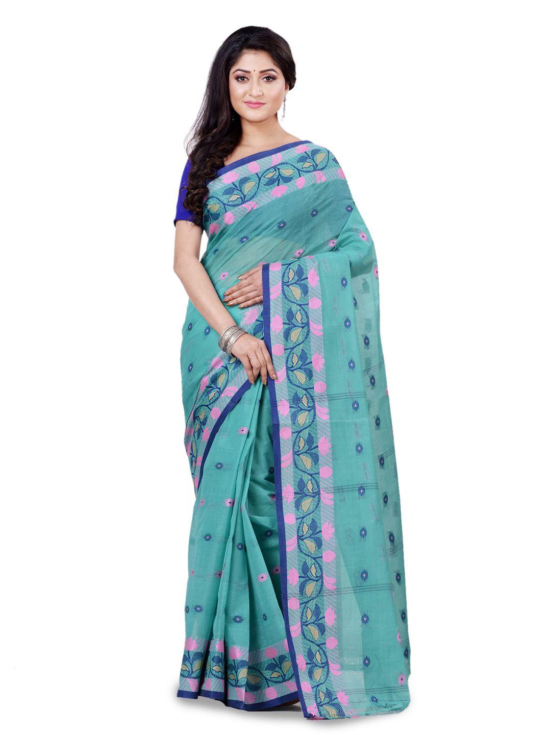 ruuprekha floral woven design pure cotton taant saree