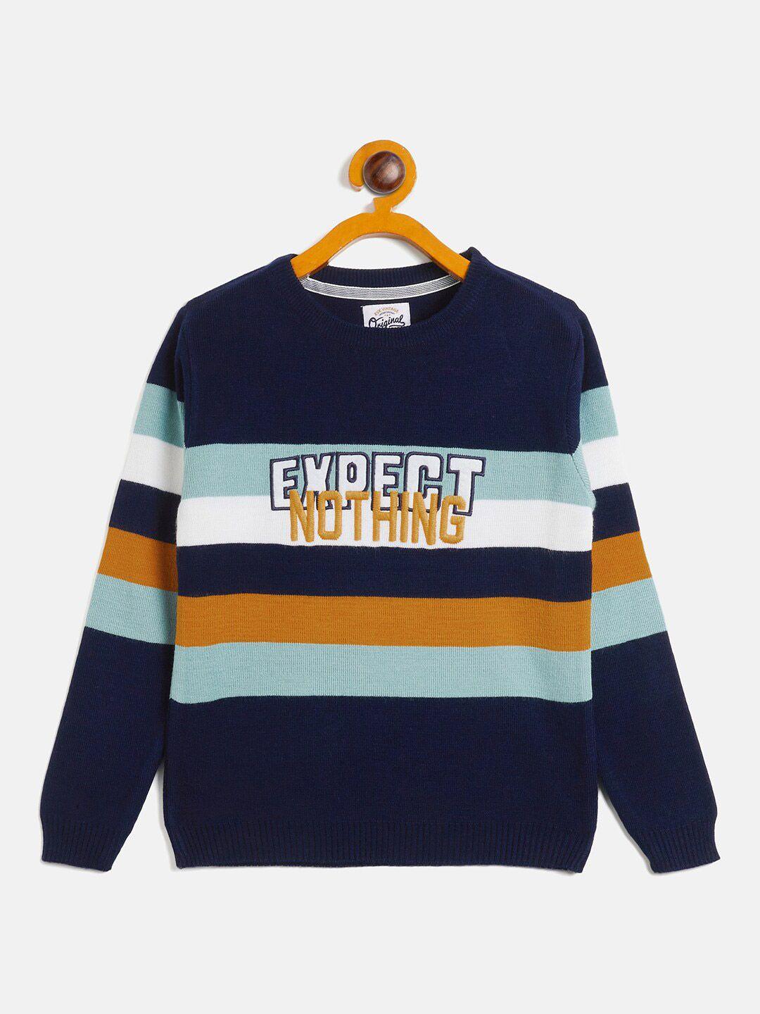 rvk boys striped embroidered acrylic pullover sweater