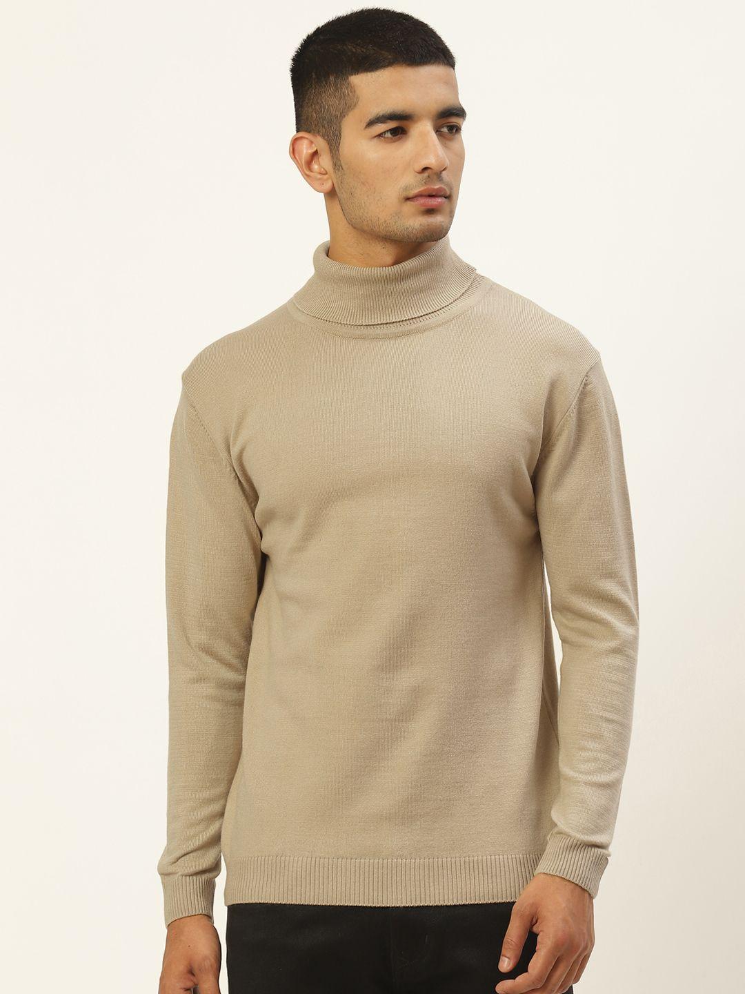 rvk men beige turtle neck solid pullover