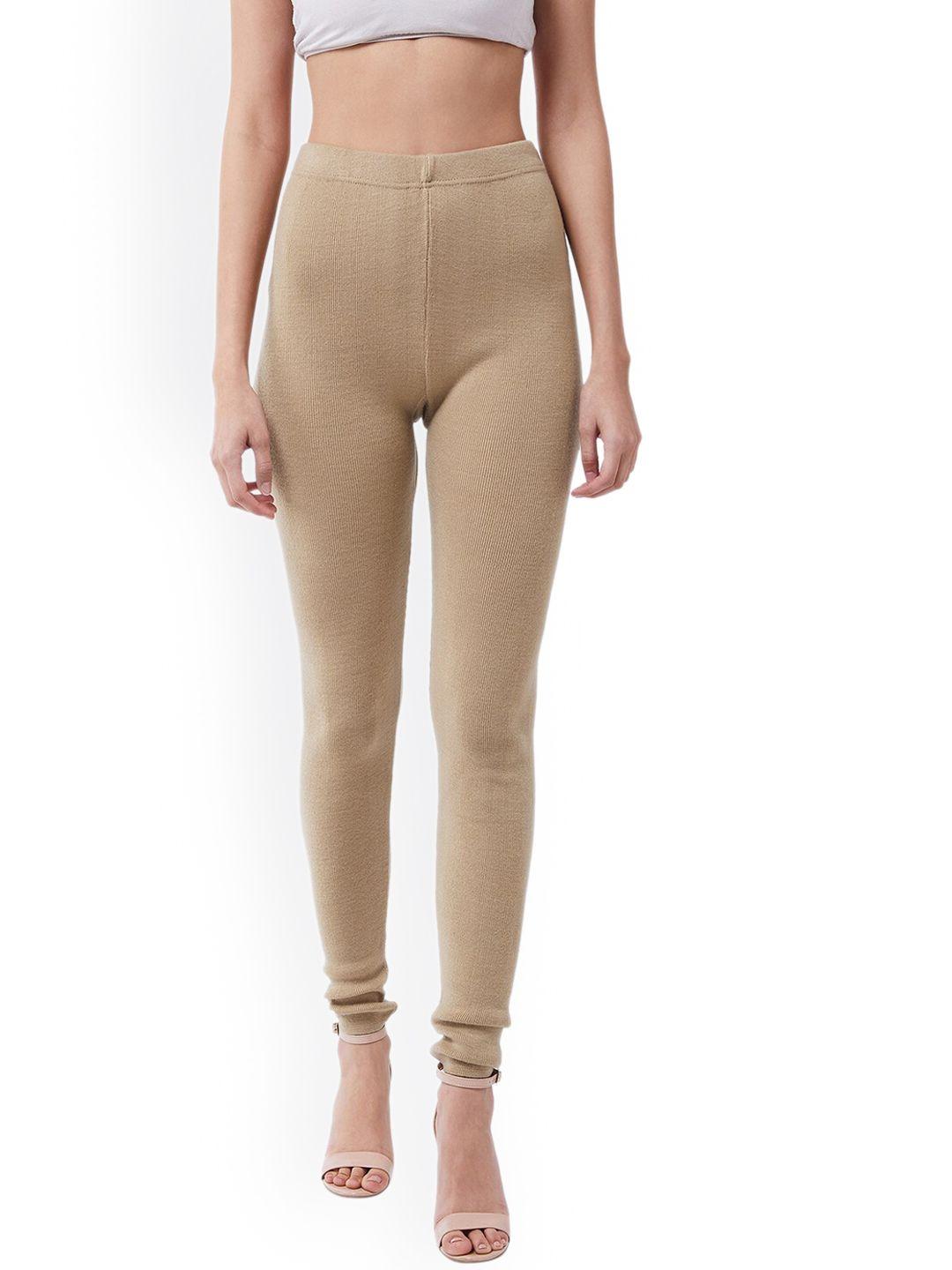 rvk women beige  solid slim fit churidar-length leggings