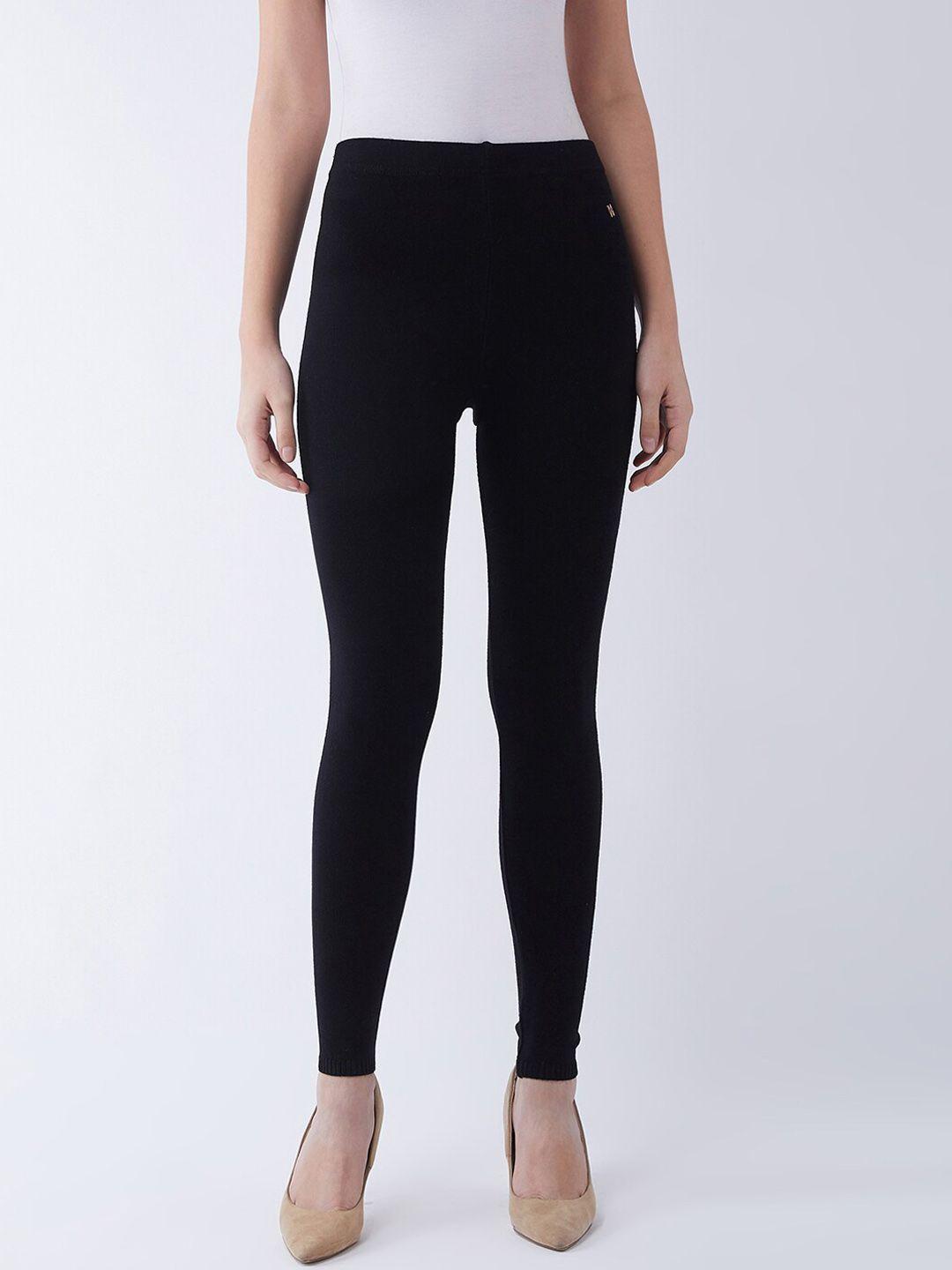 rvk women black solid slim-fit acrylic blend leggings