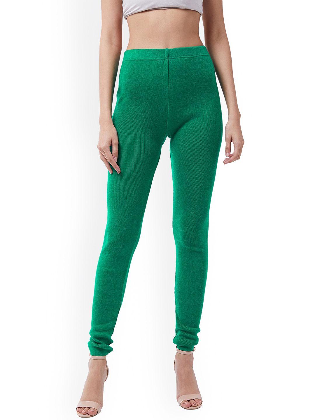 rvk women green solid slim fit churidar leggings