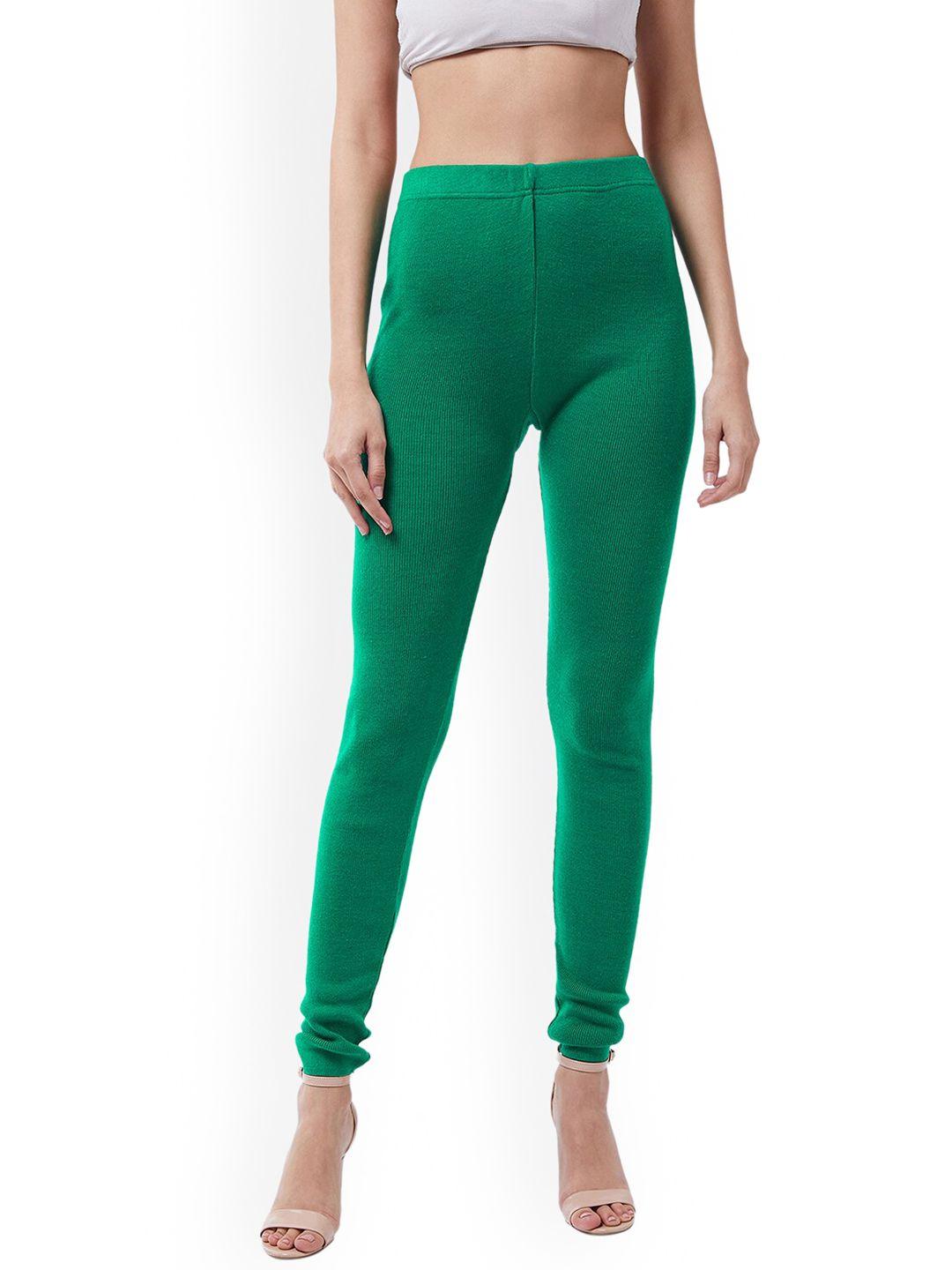 rvk women green solid slim-fit churidar-length leggings