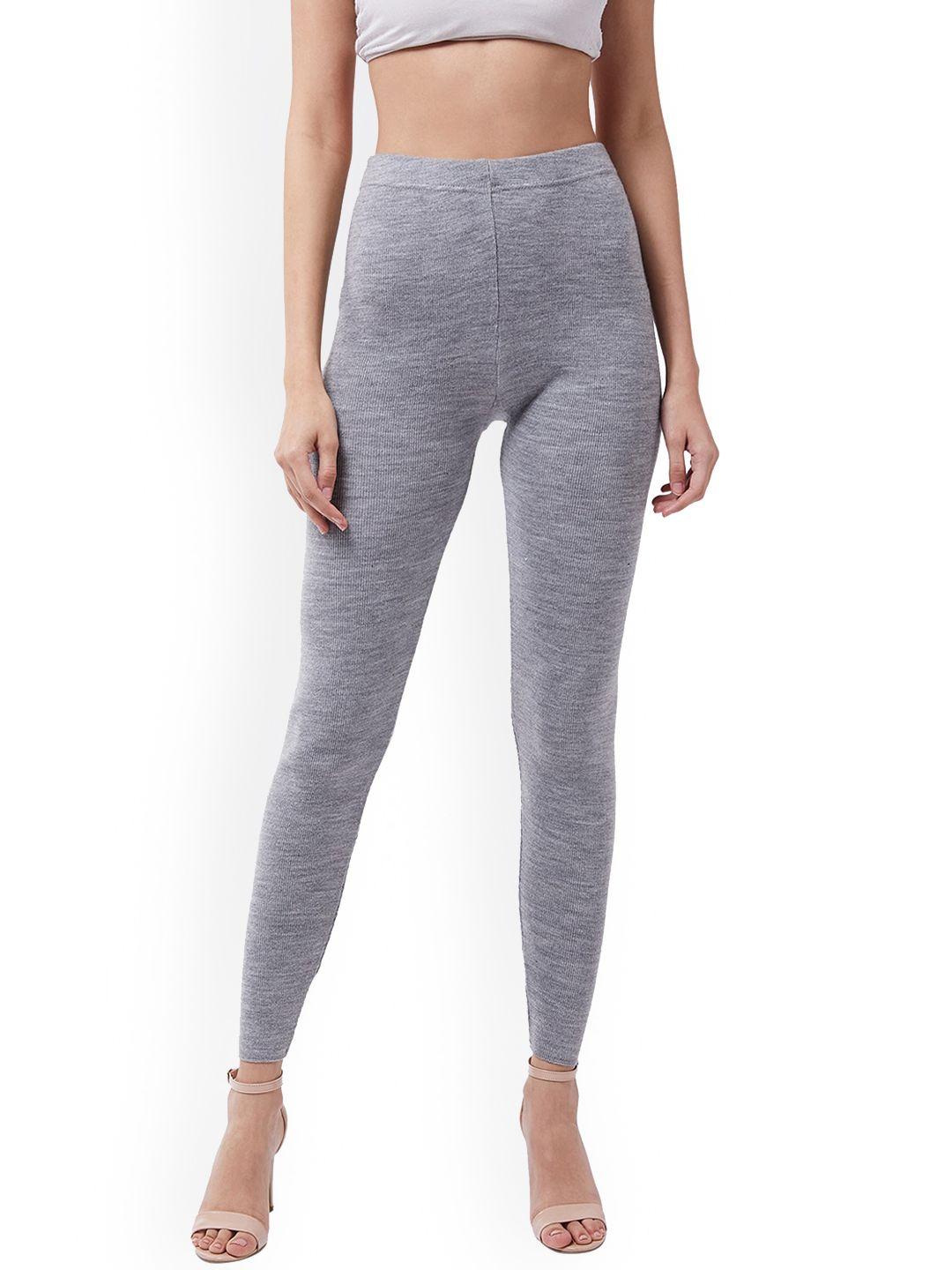 rvk women grey solid slim-fit churidar leggings