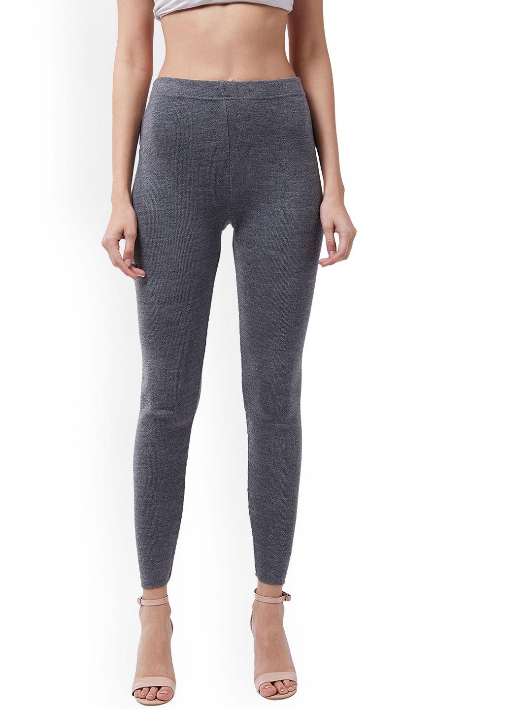 rvk women grey solid slim-fit churidar leggings