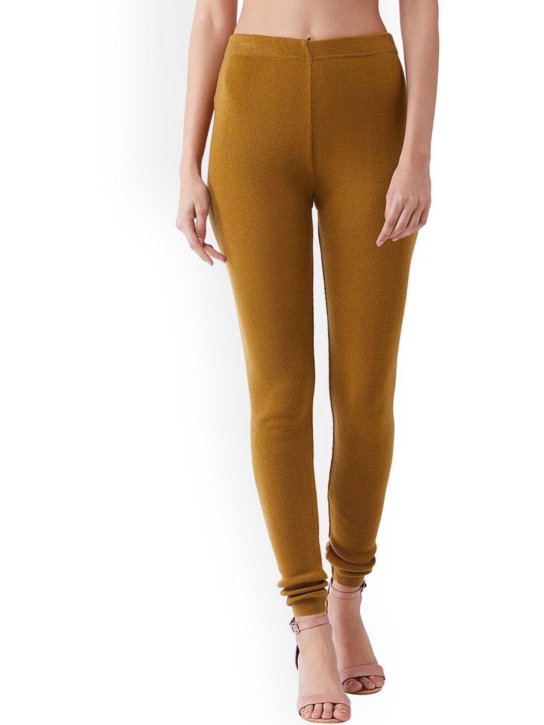 rvk women mustard yellow solid slim-fit churidar length woolen leggings