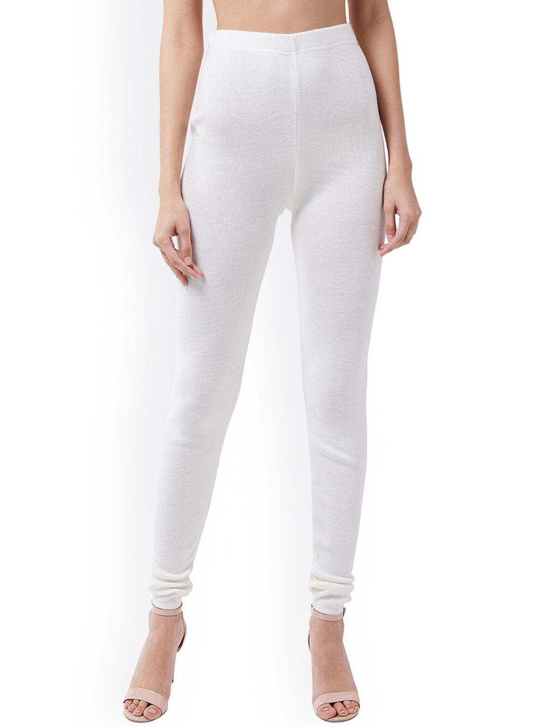 rvk women off white solid slim-fit churidar leggings