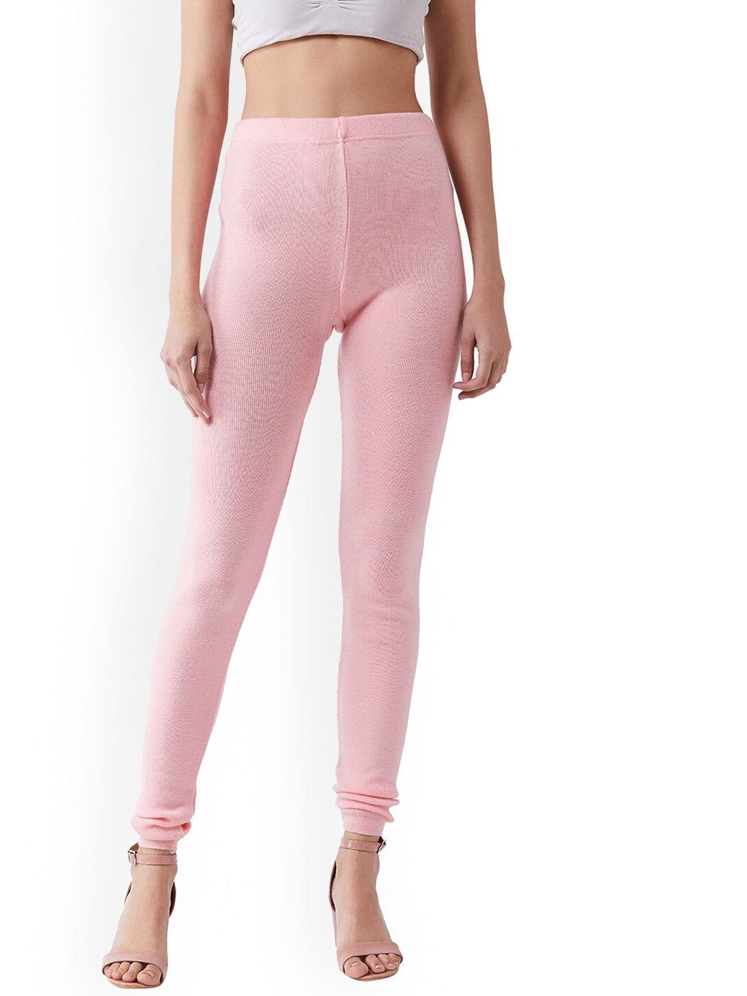 rvk women pink solid acrylic churidar-length legging