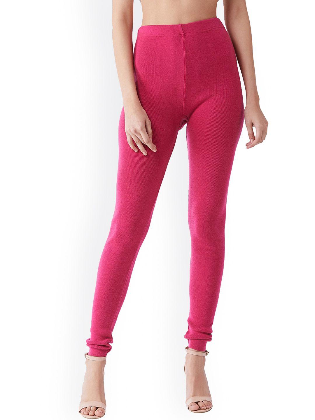 rvk women pink solid churidar-length slim fit leggings