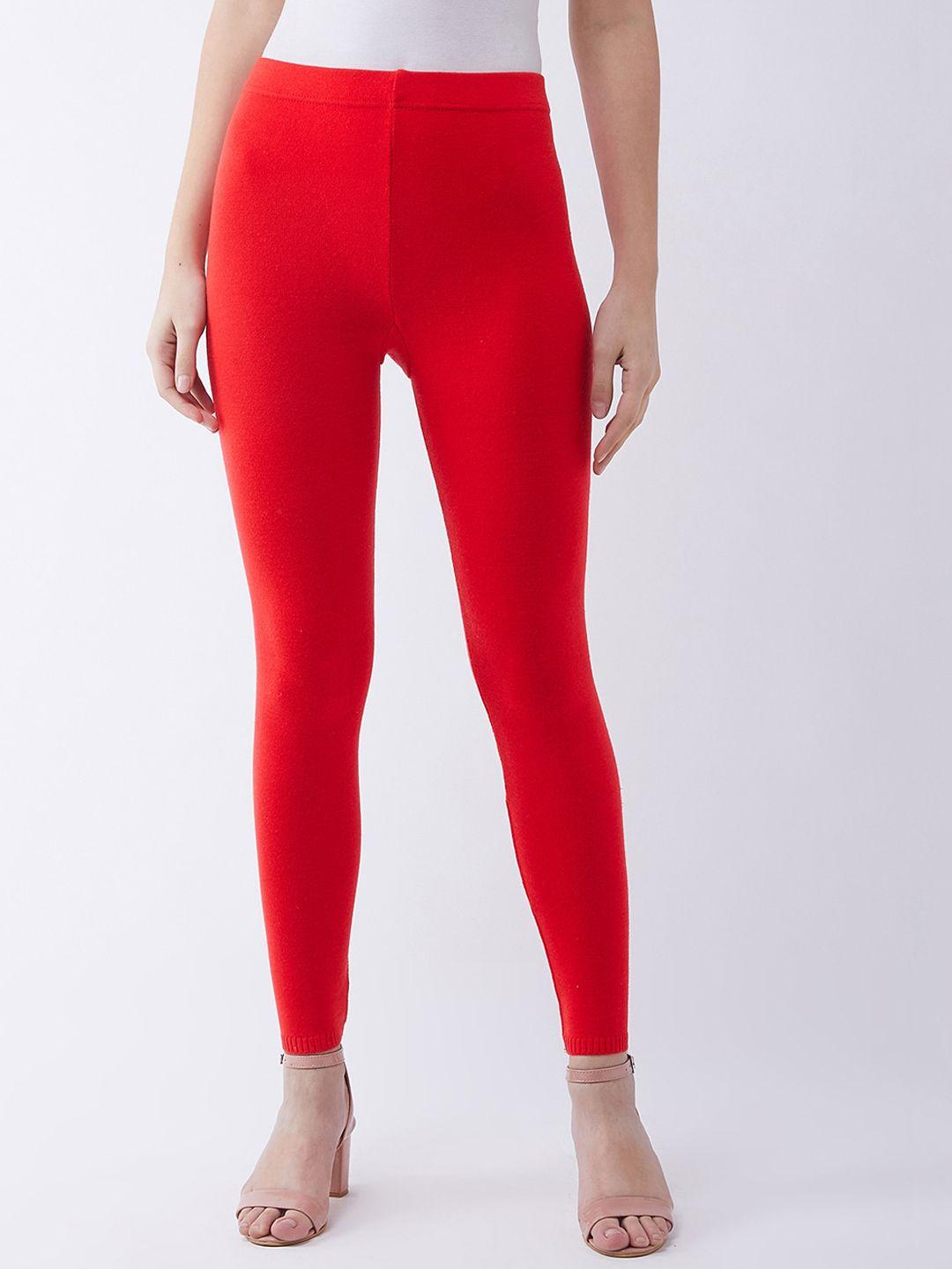 rvk women red solid slim-fit woolen leggings